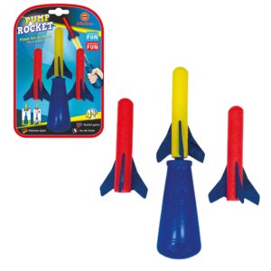 Günther Flugspiele 1557 - Raketenspiel Pump Rocket, ca. 15 x 8 cm, Wurfspiel mit 3 Schaumstoff-Raketen und Abschusspistole, Raketen Spielzeug für Kinder ab 4 Jahren, bis zu 10 m Reichweite